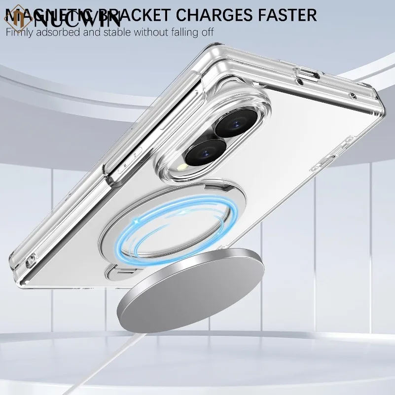 Funda transparente magnética con soporte giratorio de 360° para Samsung Galaxy Z Fold 8 Ultra Z Fold 8, incluye protector de pantalla 4