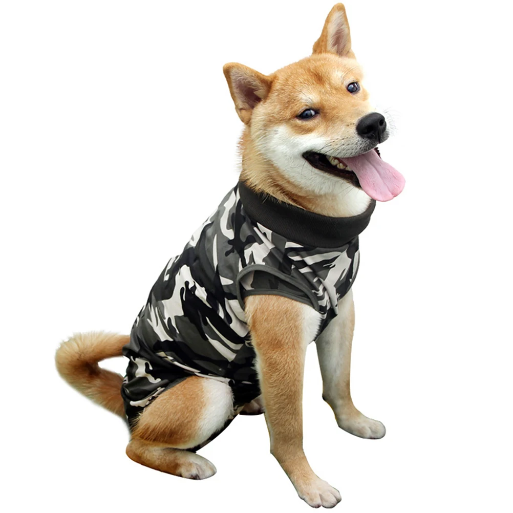 

Dog Recovery Clothes Camouflage Soft Elastic Breathable Sterilization Costume For Puppy Size Xs Four Leg Design Back Button