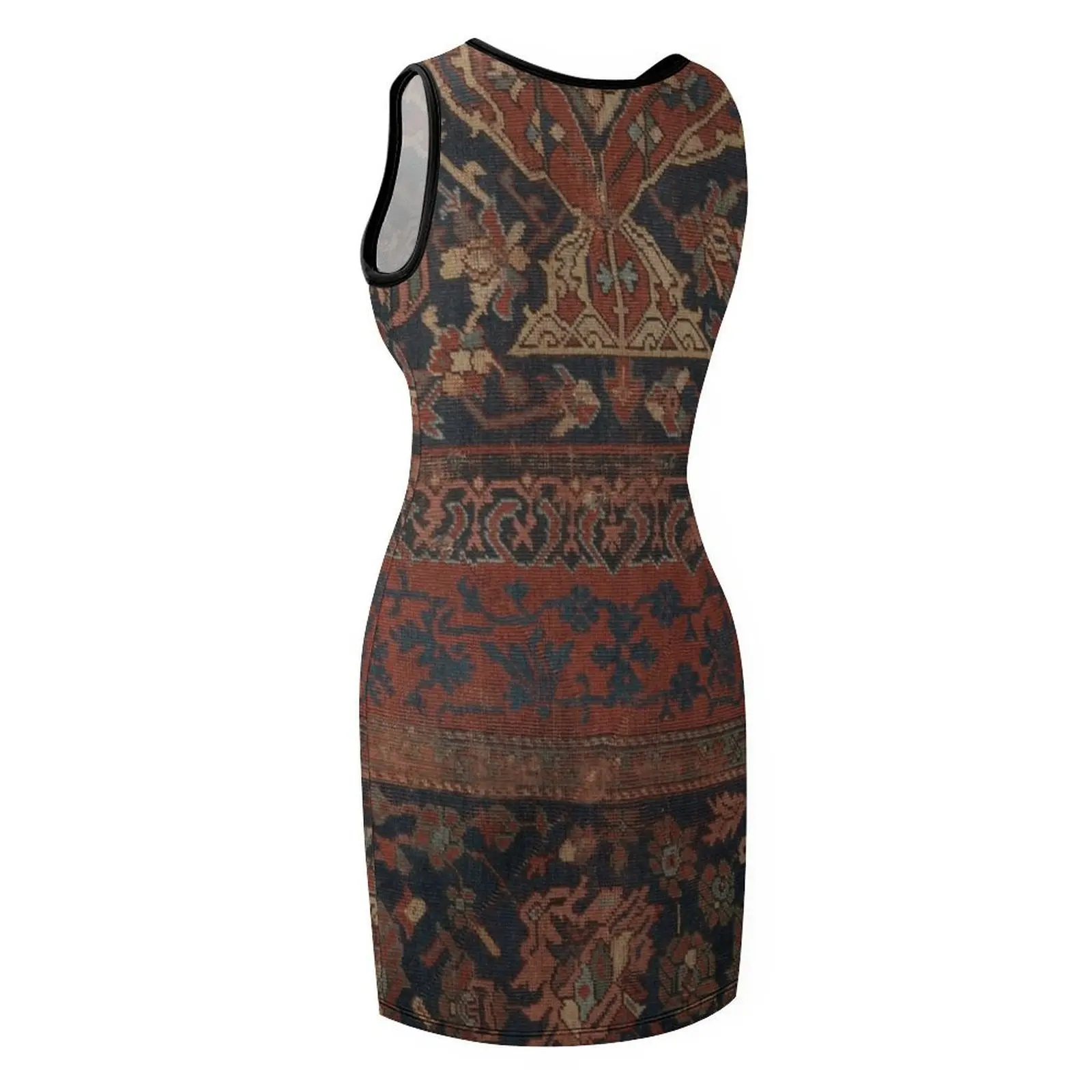 Boho Chic Dark III // Medaglione colorato del XVII secolo Rosso Blu Verde Marrone Accento ornato Modello di tappeto Vestito estivo senza maniche