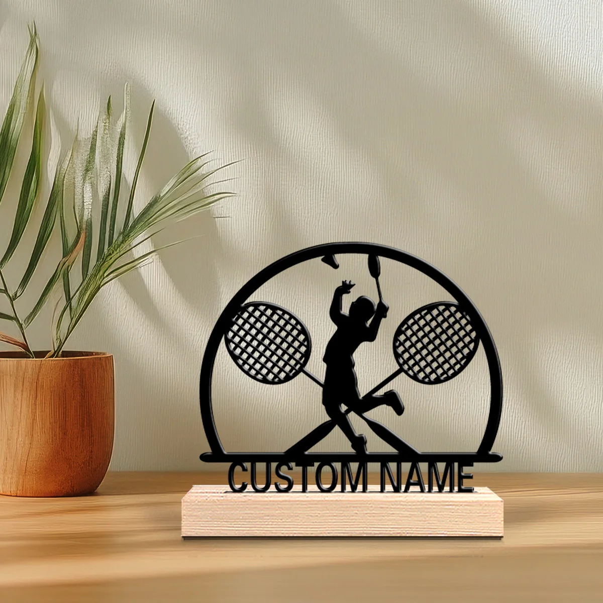 1pc Cute Personalized Custom play badminton Metal Statues Wooden Accent Wall Decor for Living Room Bohemian Eclectic Home Style