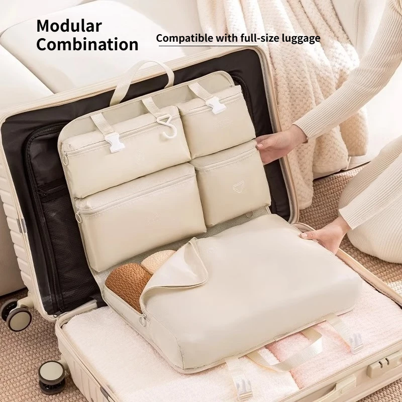 B New Six-in-One Compressed Storage Bag, Travel Portable Clothing, Underwear, Organizing Bag, Folding, Hanging Suitcase.