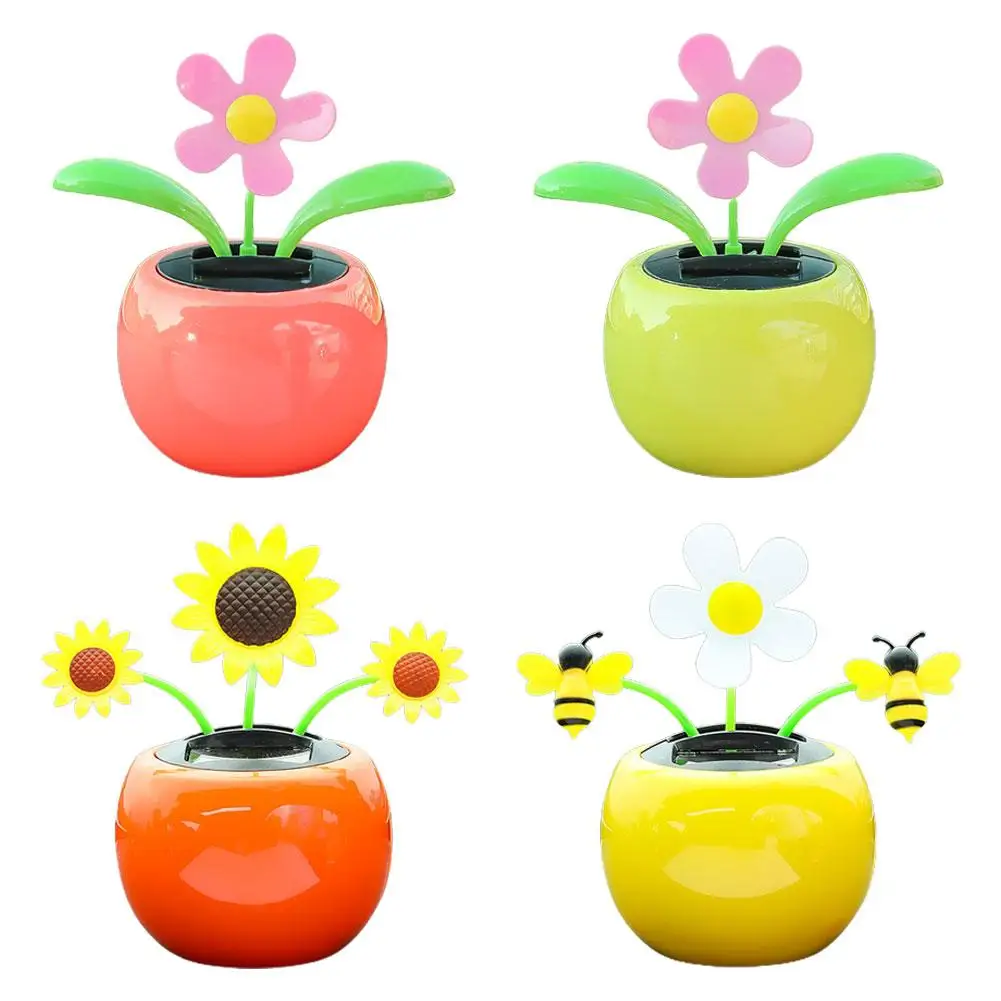 Solar Sunflower Car Ornaments Swaying Honey Bee Decoration Ornaments Dashboard Solar Energy Dancing Flowers Swinging Ornaments