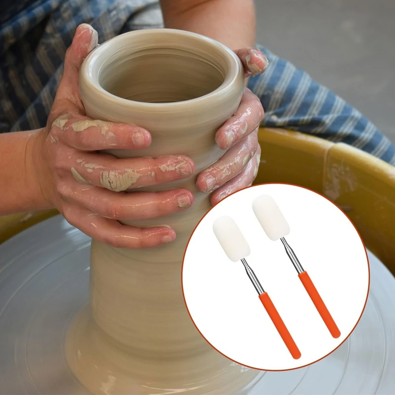N85R-2Pcs Telescoping Sponge Stick For Pottery, Retractable  Mud Tools Clay Sponge On A Stick With Handle