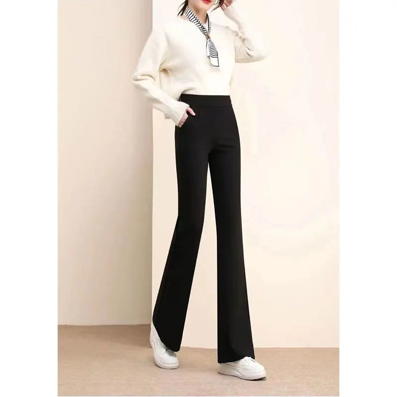 Women's Autumn Fashion Office Lady Simplicity Black Trousers Women Clothing Casual All-match Temperament High Waist Flare Pants