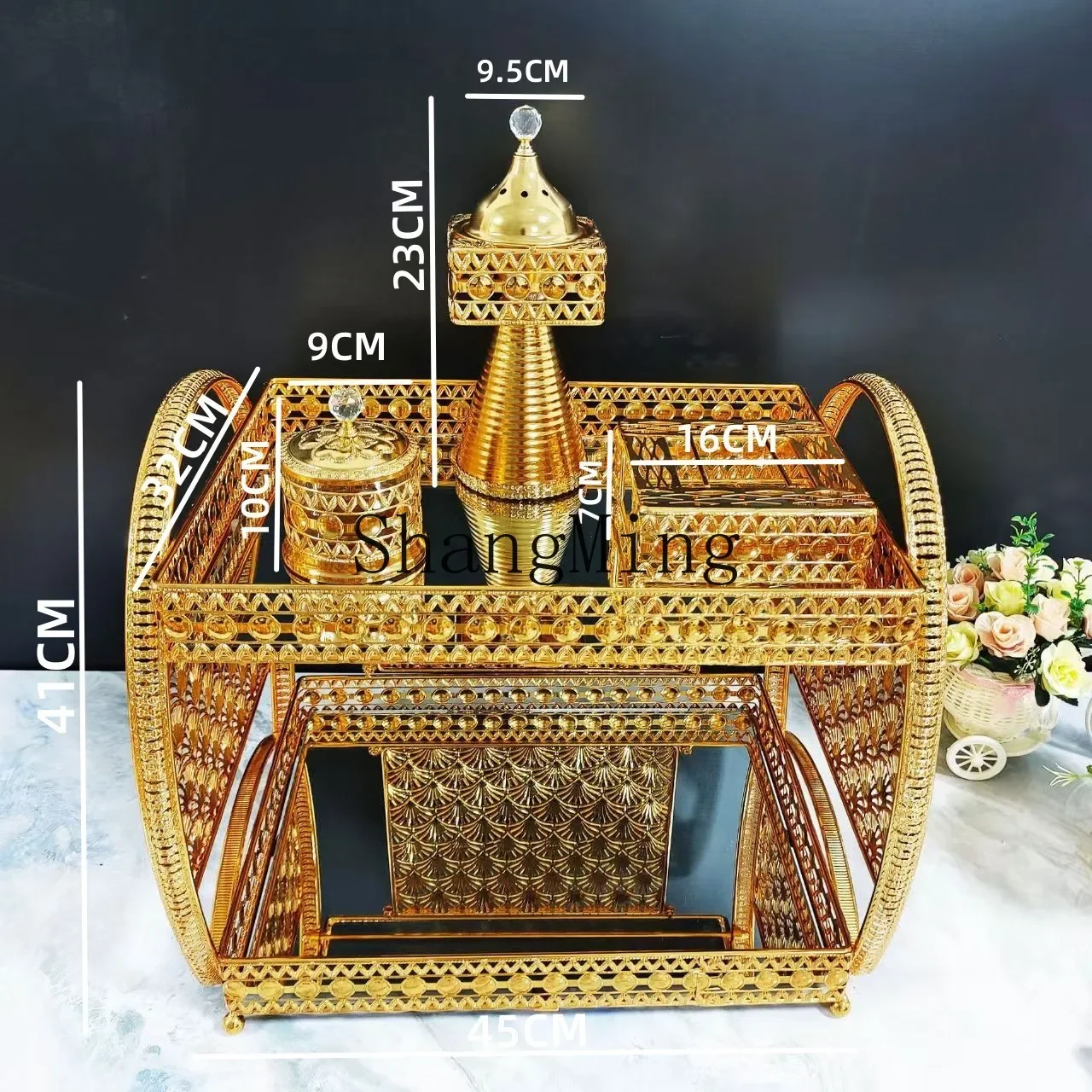 XH Dining Table Incense Burner Set Five Star Hotel Crystal Pillar Metal Sugar Cup Grill Set Table Ornaments