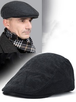 Winter Warm British Style Newsboy Beret Cap Men Golf Driving Sun Flat Cabbie Hat Gatsby Ivy Cap Solid Soft Corduroy Peaked Cap