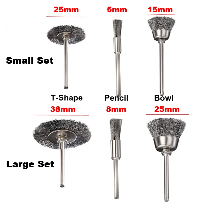 15Pcs/set Mini Wire End Brush Stainless Steel/Brass for Dremel 3mm 1/8