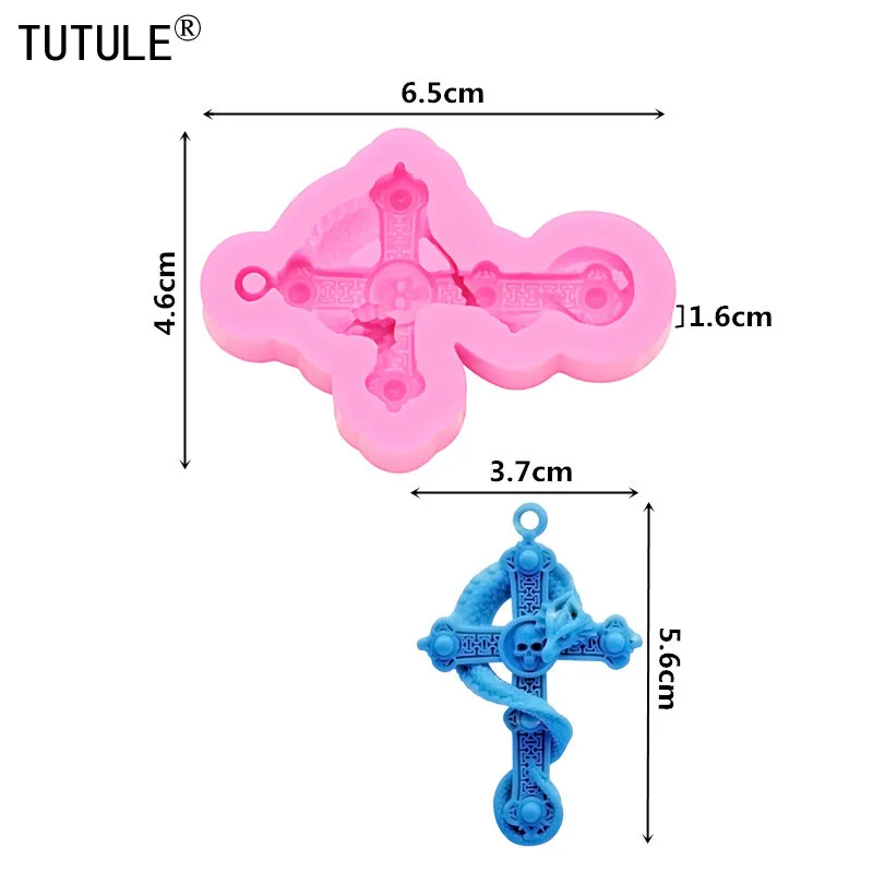 Skull Dragon Cross แม่พิมพ์ซิลิโคน Shaker ช็อกโกแลตซิลิโคนแม่พิมพ์เครื่องประดับสร้อยคอเรซิ่นทำพวงกุญแจโพลิเมอร์ดินเหนียว