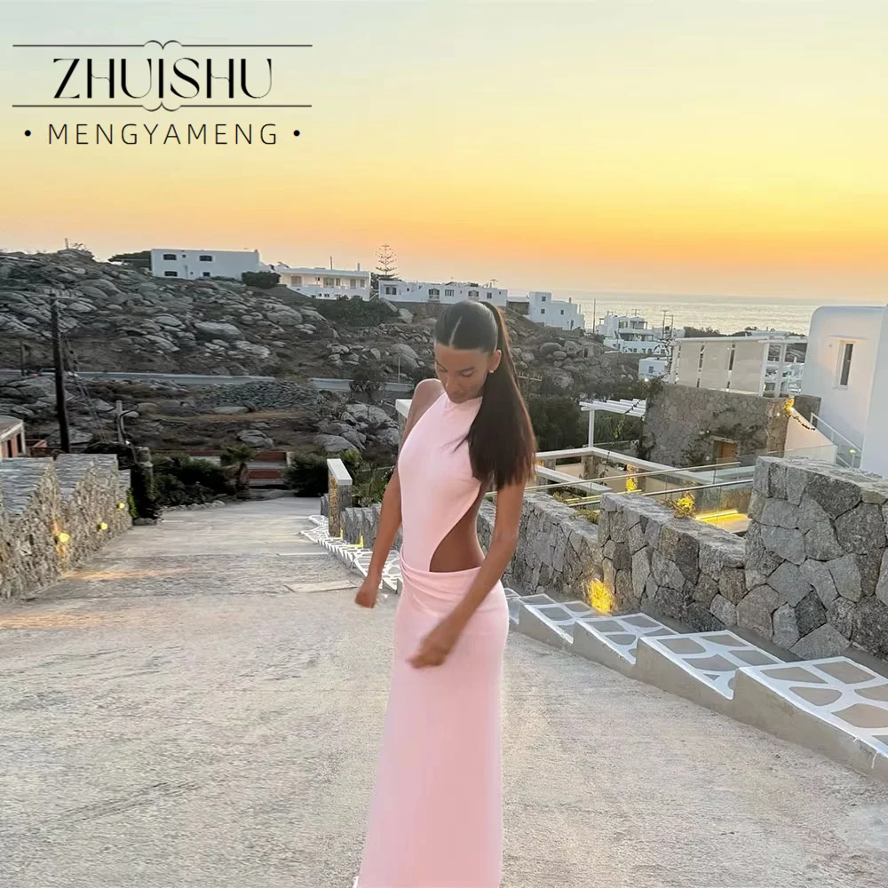 Pink Satin Evening Dresses Mermaid Sleeveless Vestidos De Fiesta Sexy Backless Elegant Dresses For Special Event Customized