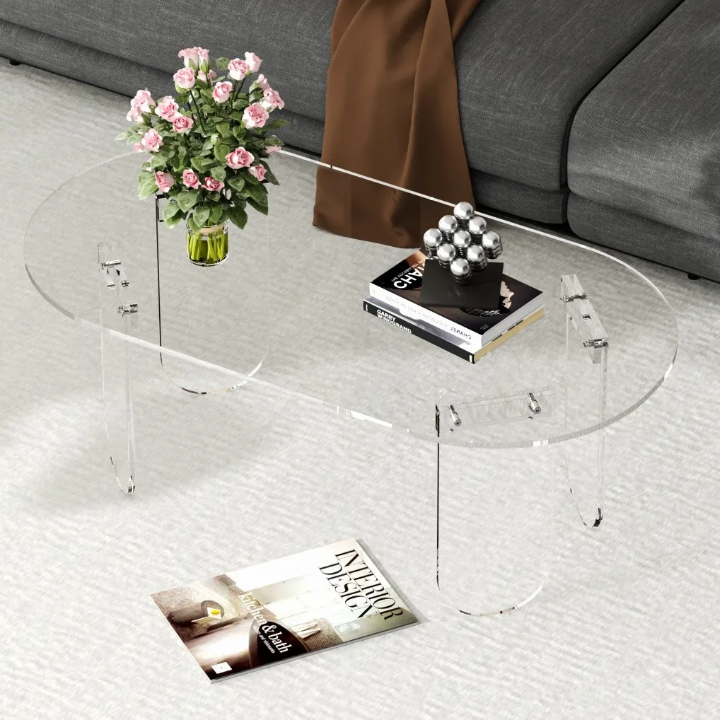 

Premium Acrylic Coffee Table Long Oval Center Table Living Room Clear Sofa Table