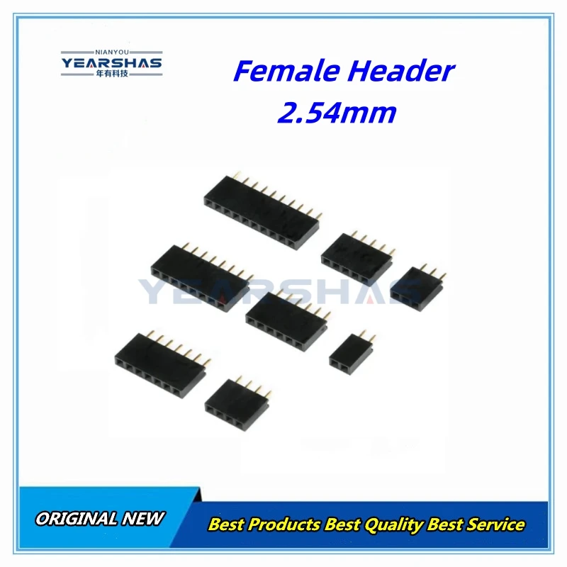 Female PIN Connector Copper Gold Plated 2.54MM Pitch Single Row Straight for Arduino PCB 1*2/3/4/5/6/7/8/10/12/20/40 PIN Options