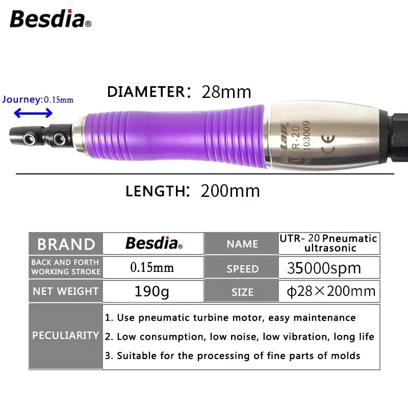 Besdia UTR-20 Ultrasonic Air Polisher | Front/Rear Oscillation | Mirror Finishing for Mold  | Industrial Micro-Grinding