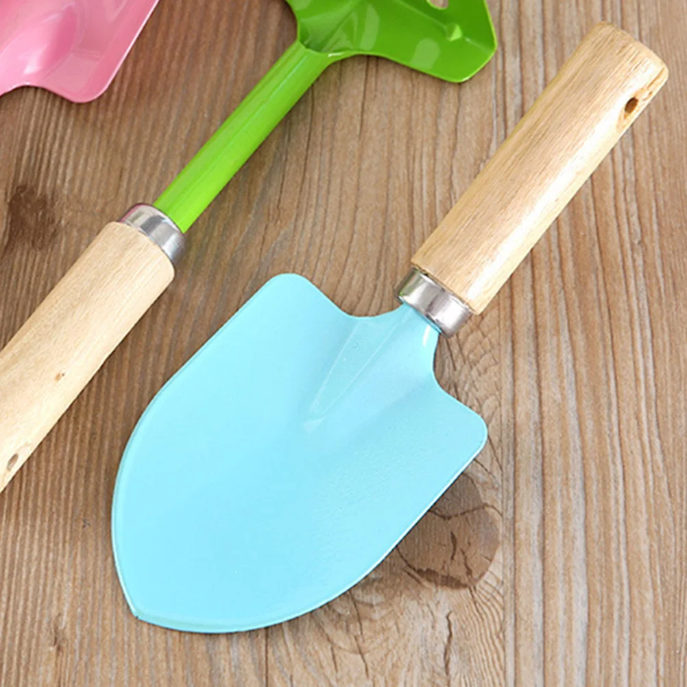 2Sets Kids Mini Garden Tools Set Metal Trowel Rake Shovel Candy Color Wooden Handle Safe Gardening for Children