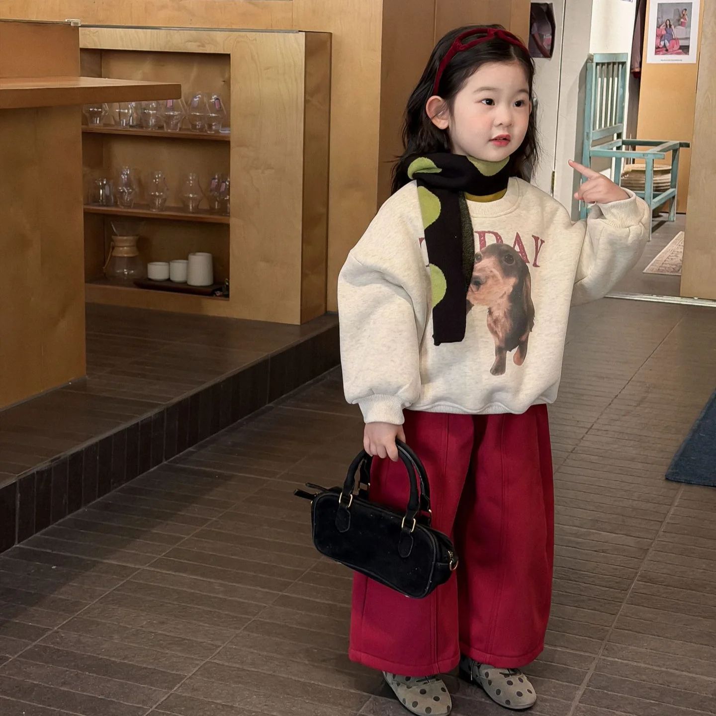 2025 Winter New Kids Clothing Korean Version of Alpaca Thickened Round Neck Sweatshirt and Pants Suit Boutique Clothing