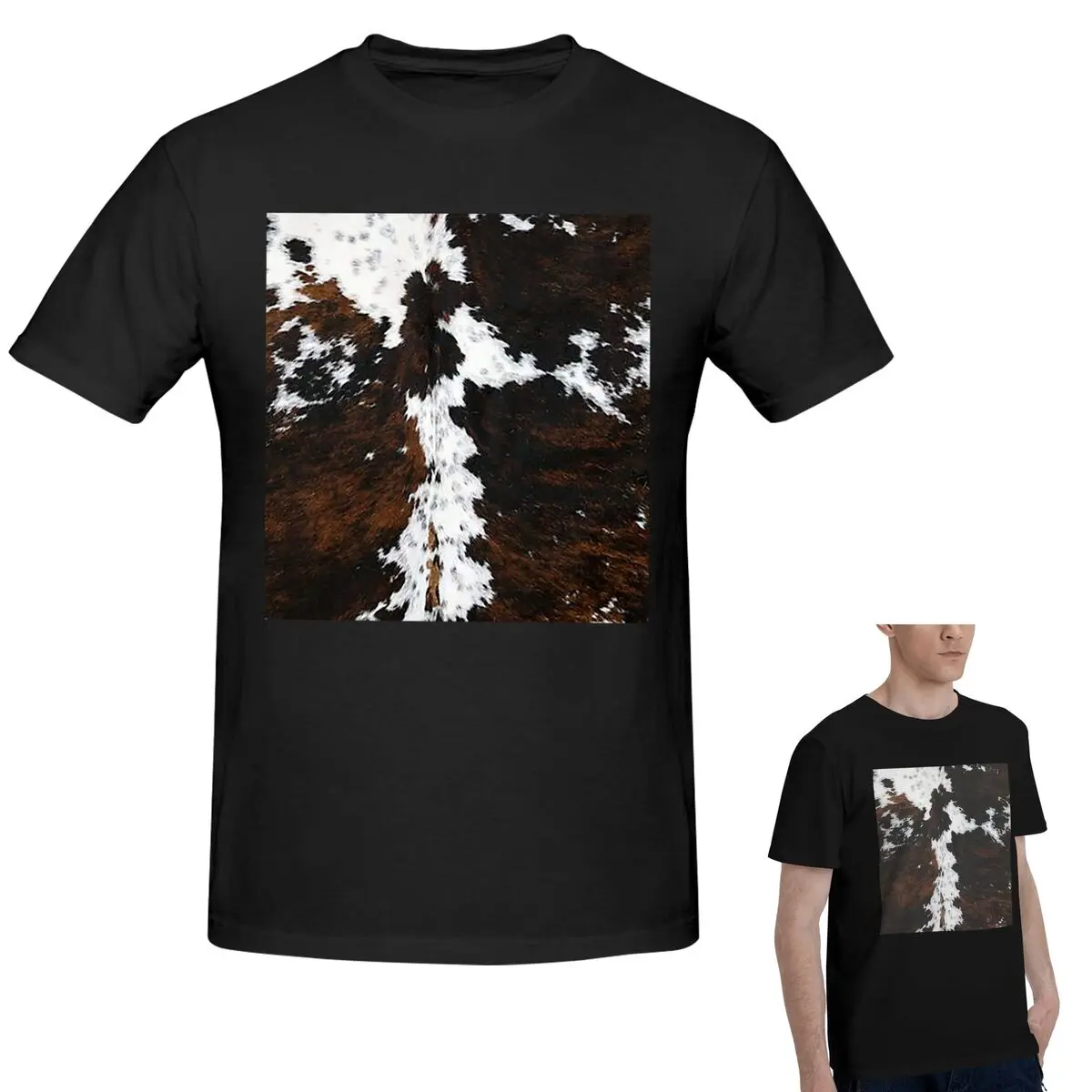 

100% Cotton Stylish Cow Fur Cowhide Texture Cow Skin Print Patter T-Shirt Men's Funny Oversized T Shirt Men O-Neck Shirts Tops