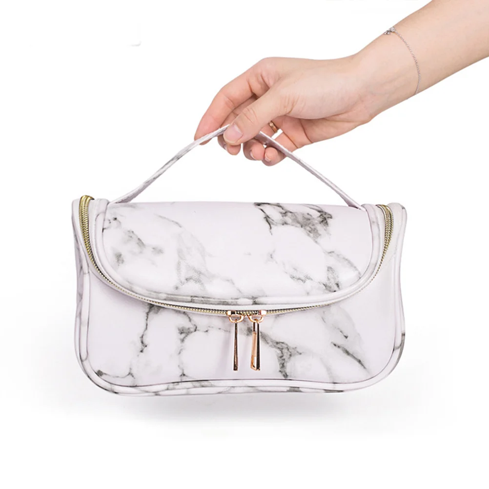 

Marble Makeup Bag Large Capacity Waterproof Toiletries Travel Storage Organizer Portable Pu Pouch With Zipper Closure L