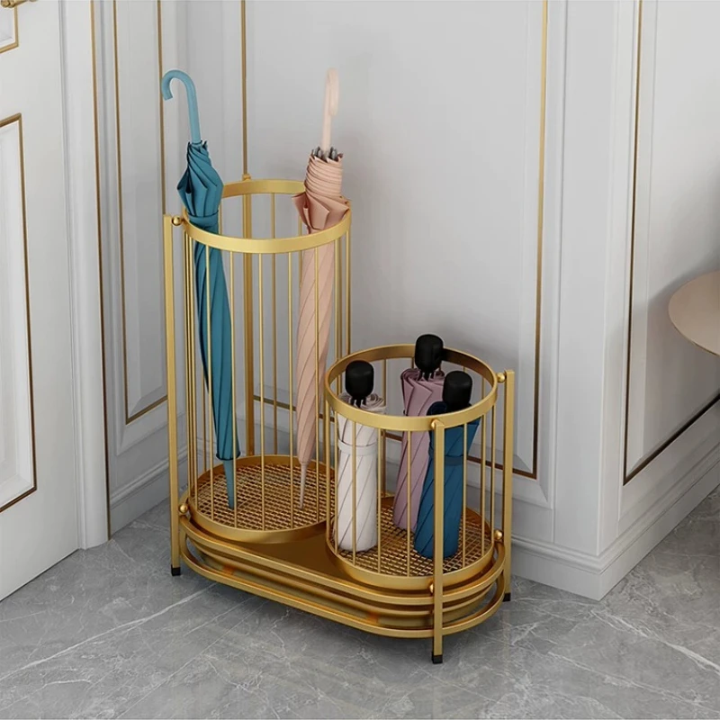Light Luxury Nordic Wrought Iron Umbrella Frame Golden Umbrella Bucket At The Entrance Of The Lobby, Commercial Umbrella Barrel