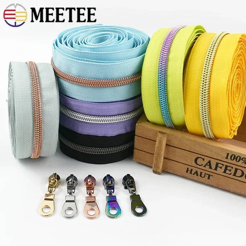 1/2/3/5M Meetee Nylon Zipper Tape with Sliders Per Meter for Sewing Bags Clothes Closure Zip Decor Zips Repair Kit DIY Replace