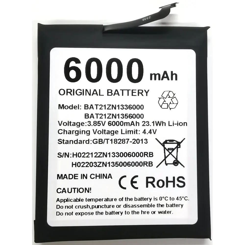 2025 Yeas 3.85V 6000mAh BAT21ZN1336000 Replacement Battery For Doogee V20 V20S V20 Pro Mobile Phone