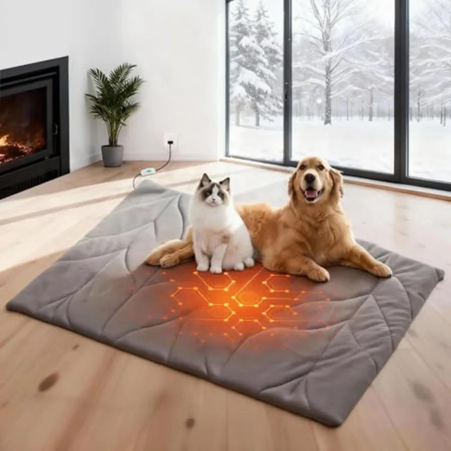 

Dog Pad 48"x28" - Waterproof Heated Mat and Pet Bed for Indoor and Outdoor Use Chew Resistant Cord Machine Washable Cover with