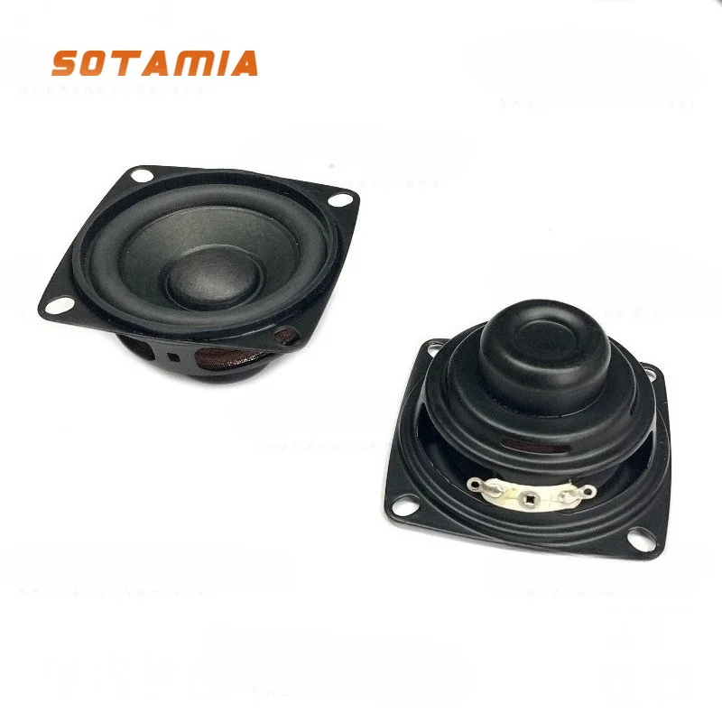 SOTAMIA 2PCS 2 Inch 53mm Square Full Range Speaker 4 Ohm 5 Watt Dual Magnetic Spray Black Rubber Edge Bluetooth Audio Speaker
