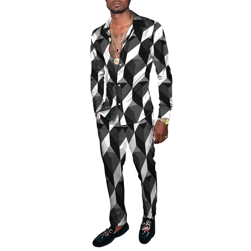 

Осенние блоки сращивания 3D принт Мужская одежда в стиле Харадзюку Костюмы Спортивный костюм Рубашка с длинными рукавами Длинные брюки Комплекты из двух предметов Одежда