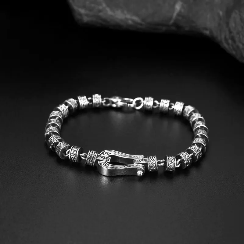 S925 Sterling Silver Eternal Vine Bracelet Men's and Women's Retro Fashion Ethnic Style Gift for Boyfriend