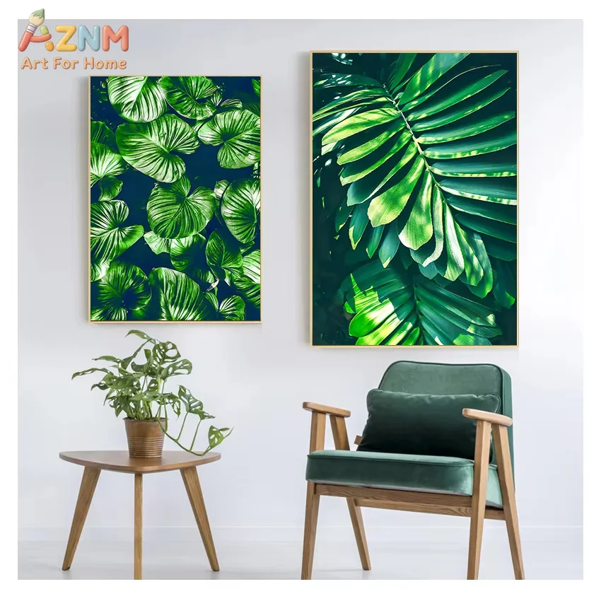 AZNM Dark Green Tropical Palm Leaf Canvas Wall Art Nature Plant Photography Print Unframed Canvas Painting for Living Room Home