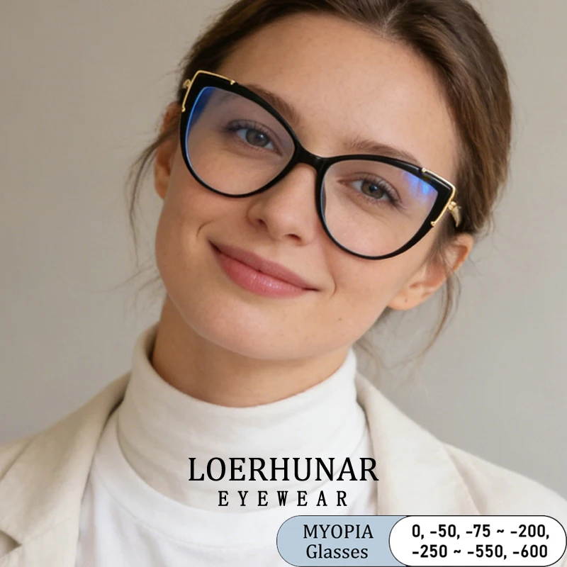 

Optical Myopia Glasses Women Cat Eye Frame Anti Blue Light Photochromic Vision Care Eyeglasses Women Diopters -1.5 -2.5 -2.75