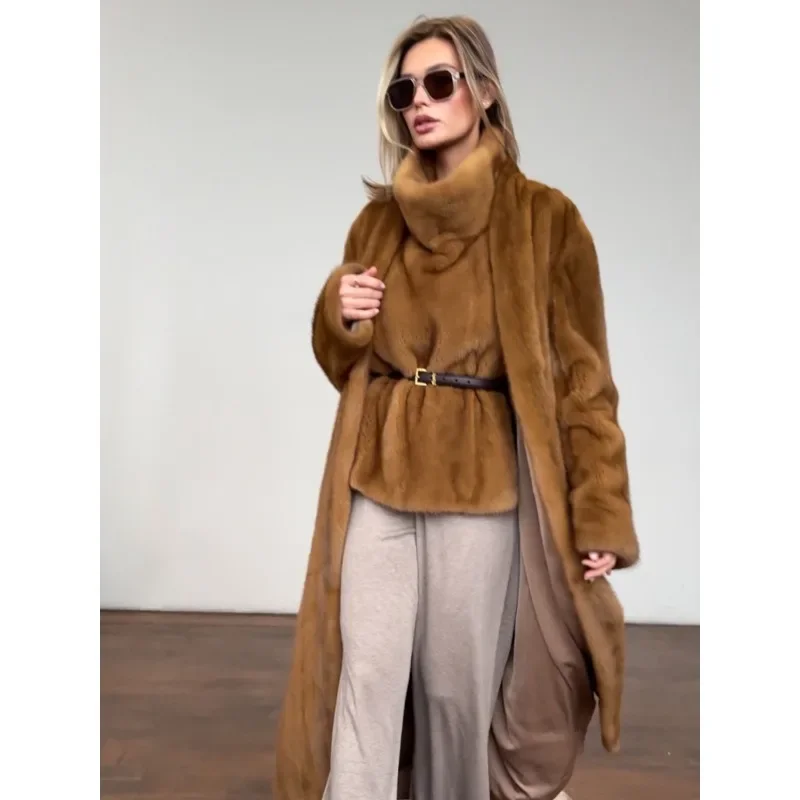 Elegant and Stylish. A New Winter Fashion Women's Coat with Faux Fur A Lengthened Faux Mink Coat, Thick Warm Artificial Fur Top.