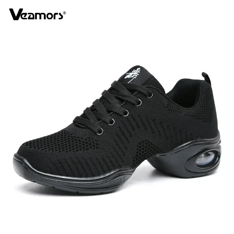 VEAMORS-zapatos de baile modernos para mujer, zapatillas cómodas de malla tejida, suela suave, transpiración deportiva, Jazz moderno,