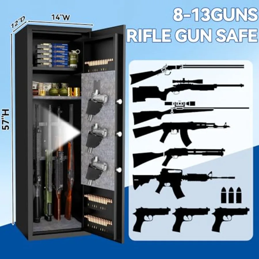 Gun Safe for 812 Rifles with Biometric Fingerprint Lock and 3Way Access Adjustable Rifle Racks HeavyDuty Steel Construction 57
