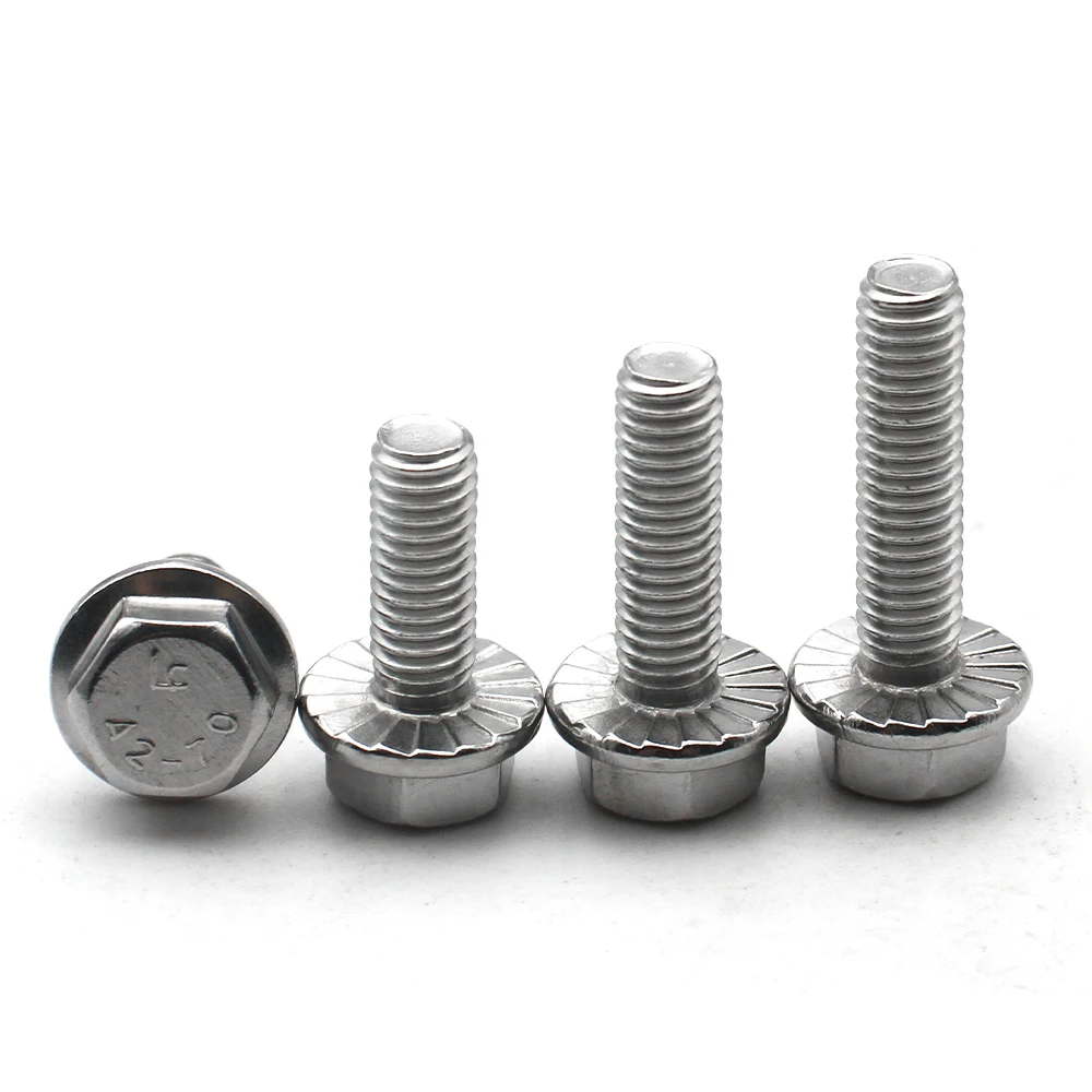 2-30pcs M4 M5 M6 M8 M10 M12 A2-70 304 Stainless Steel Flange Head Bolt Hexagon Hex Head with Serrated Washer Cap Screw GB5787