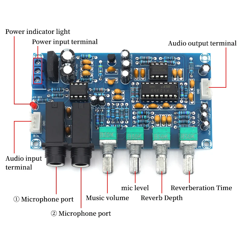 1/5/10PCS XH-M173 Moving-coil Microphone Amplifier Board Karaoke Reverb Microphone Module Dual Power AC 12V view 5