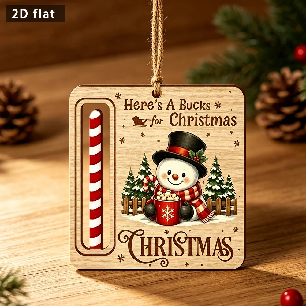Christmas Snowman 2D Flat Wooden Money Holder Ornament Hanging Tag Xmas Tree Decor Gift Flat Cutout