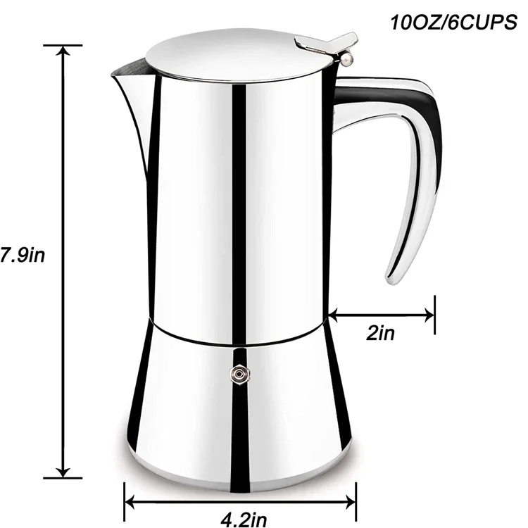 300ml Black Coffee Maker Stovetop Espresso Maker Stainless Steel Moka Pot Induction Moka Pot