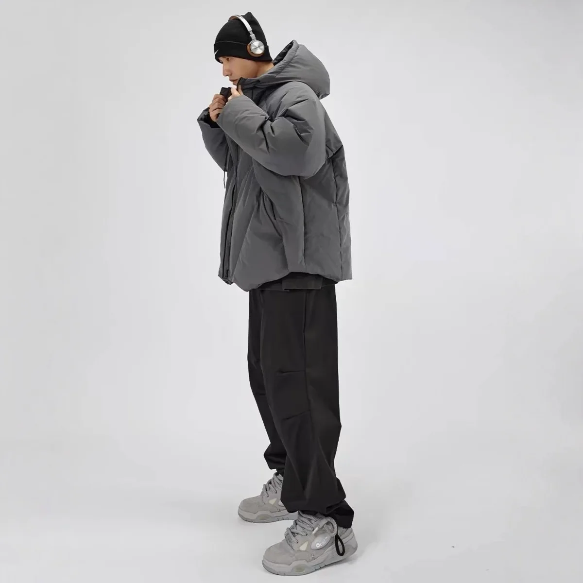 الشتاء الرجال أسفل سترة جديدة رشاقته بلون بسيط تنوعا الذكور معطف طويل الأكمام مقنعين الرياضة فضفاضة رجل عادية ملابس خارجية #4