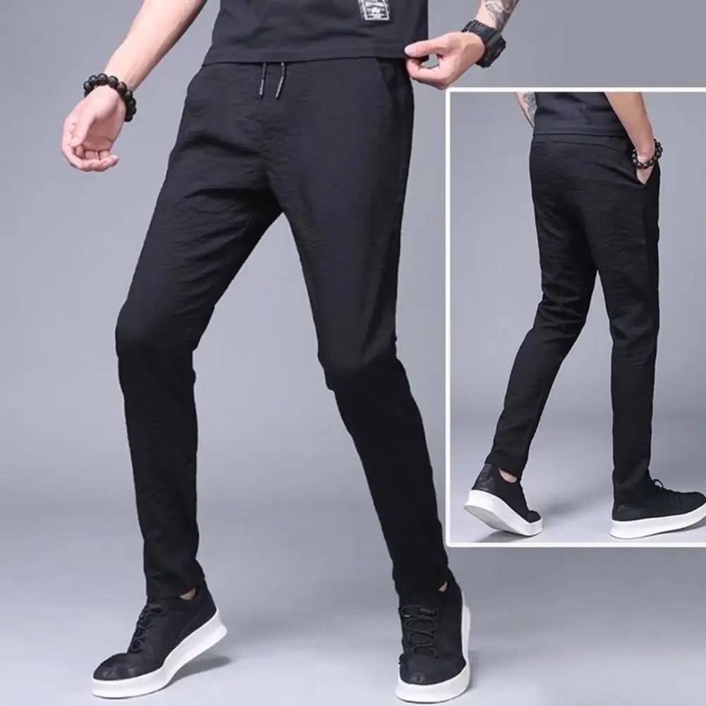 Popular Jogger Pants Cool Men Leggings Solid Color Mid-rise Straight Trousers  All Match