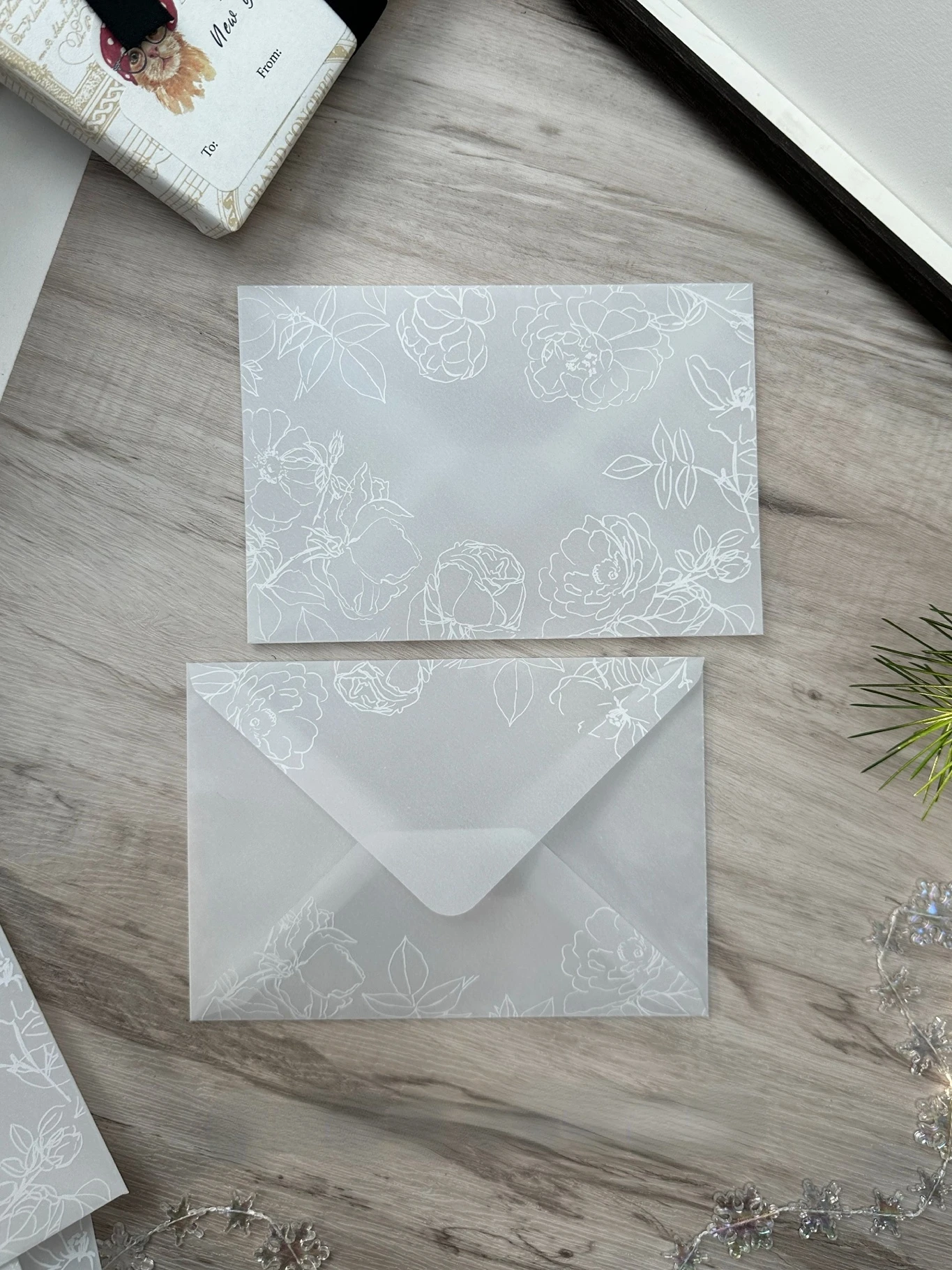5pcs/lot Printing Translucent Sulfuric Acid Paper Envelope Sets Creative Designs Lace Wedding Invitation Envelopes 11cmX16cm