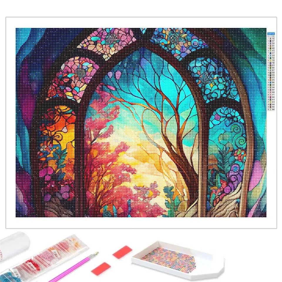 AB Northern Lights Diamond Painting Glass Forest Landscape Flowers Dragon Cartoon Mosaic 5D DIY New Arrival Set Craft Home Decor