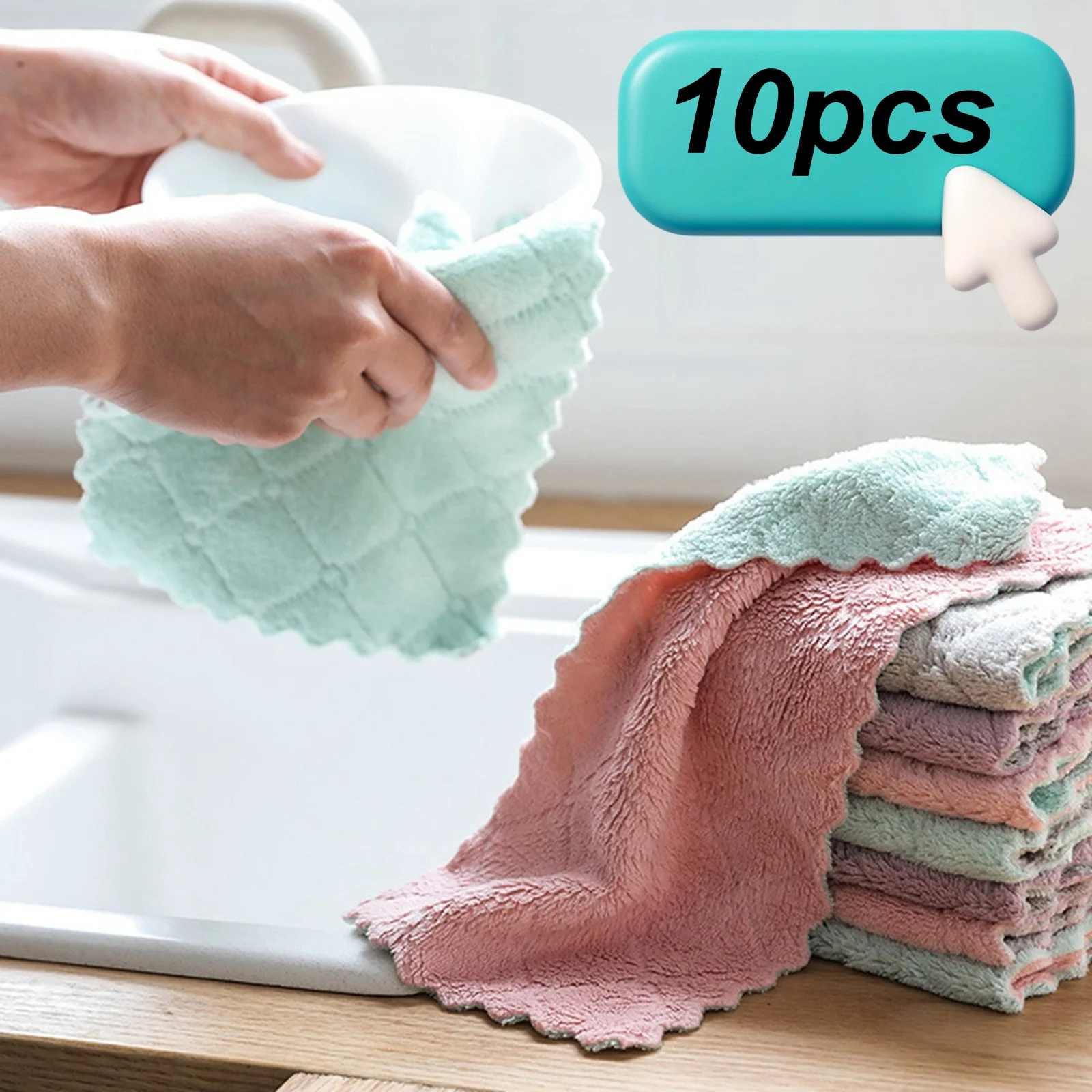 10pcs Double-sided Super Absorbent Cleaning Cloth, 15*25cm, Microfiber Kitchen Towels, Dishwashing Cloth, Random Color