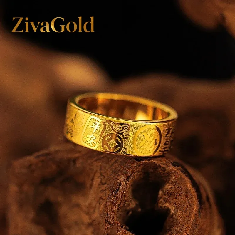 

ZivaGold 9999 24K pure gold, Ping An Joy, men's and women's style couple, high-end gold ring, high-end design, gold jewelry