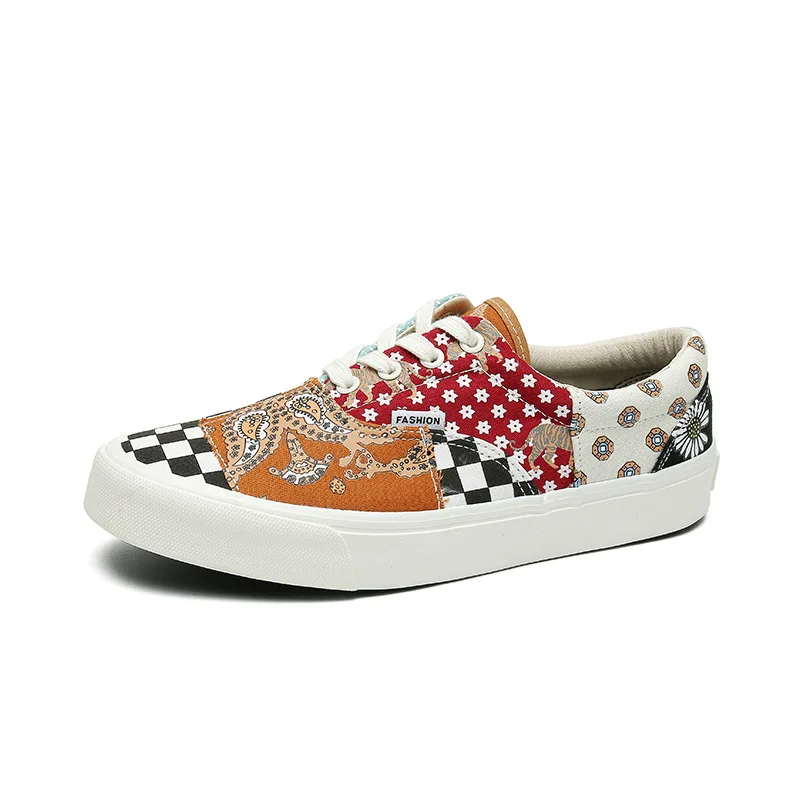 Douchuan New Canvas Shoes Lovers Couple Breathe Women's Cashew Flower Chessboard Checkerboard Low Top Couple Men's And Board