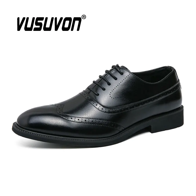 

Fashion Men Oxford Shoes Leather Casual Dress Brogues Loafers Lace-Up Classic Black Footwear Big Size 38-46