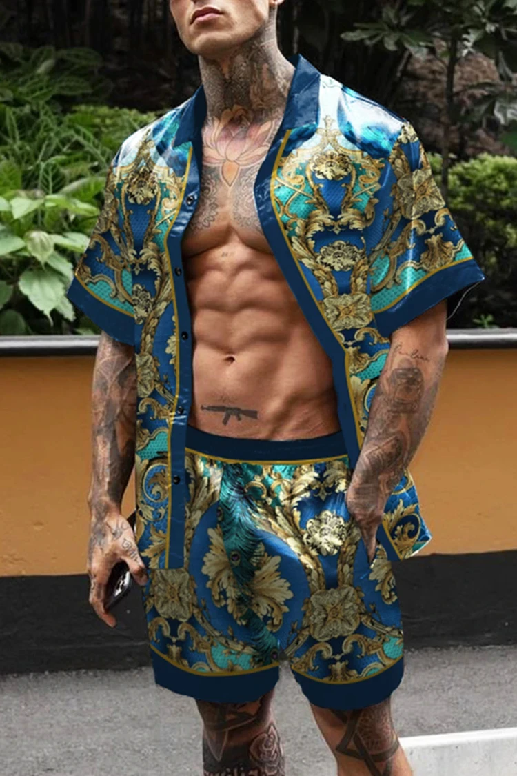 2024 Men\'s Fashion Set Hawaii Casual Party 3D Printed Shirt+Shorts 2-piece Oversized Beach Shorts Set Streetwear