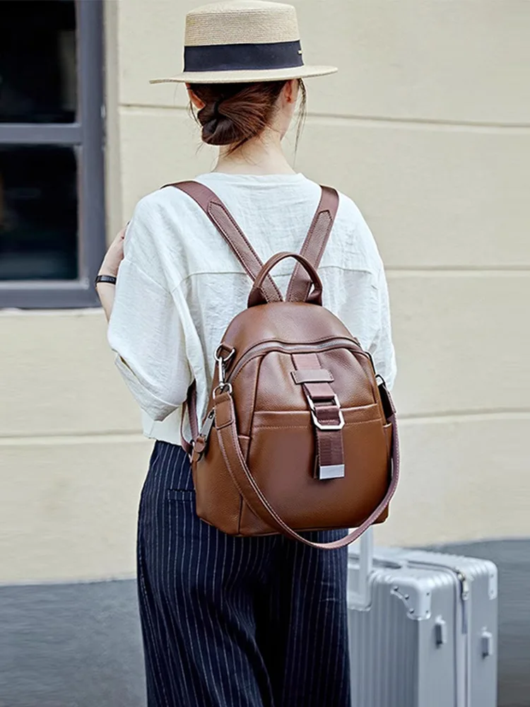 Genuine Cowhide New Women Backpack, Aidrani Fashion Leather Rucksack, Casual Shoulder Bag for Travel Work Daily Use