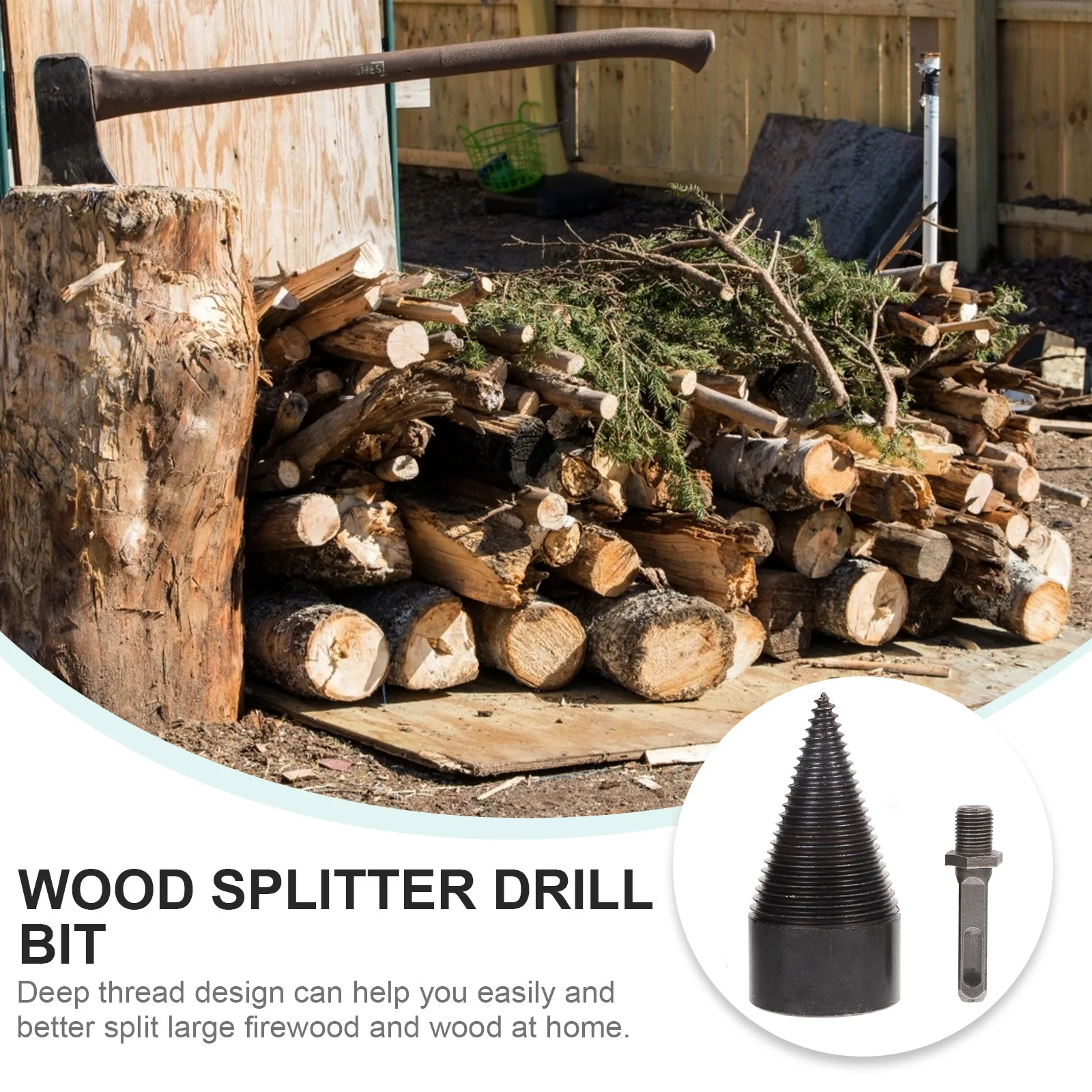 

Steel Firewood Drill Bit Log Splitter Woodworking Tool Impact Resistant Cone for Splitting Oak Hickory