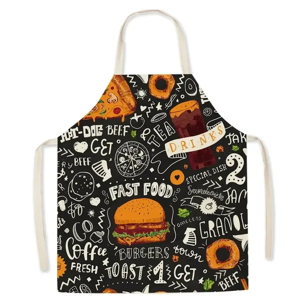 Cute gourmet burger fries pizza pattern kitchen cooking apron men\'s sleeveless women\'s cooking baking bib