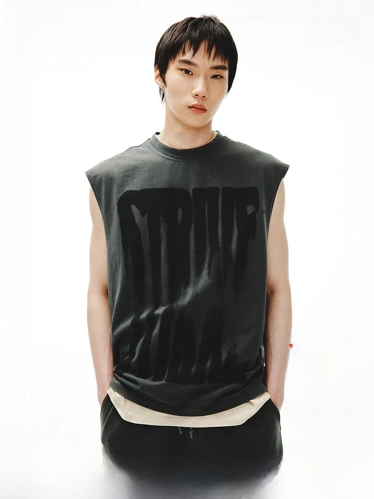 

H&M Men's Loose Fit Cotton Printed Vest 1339823 Casual Style Summer New Arrival Youth Fashion Outerwear