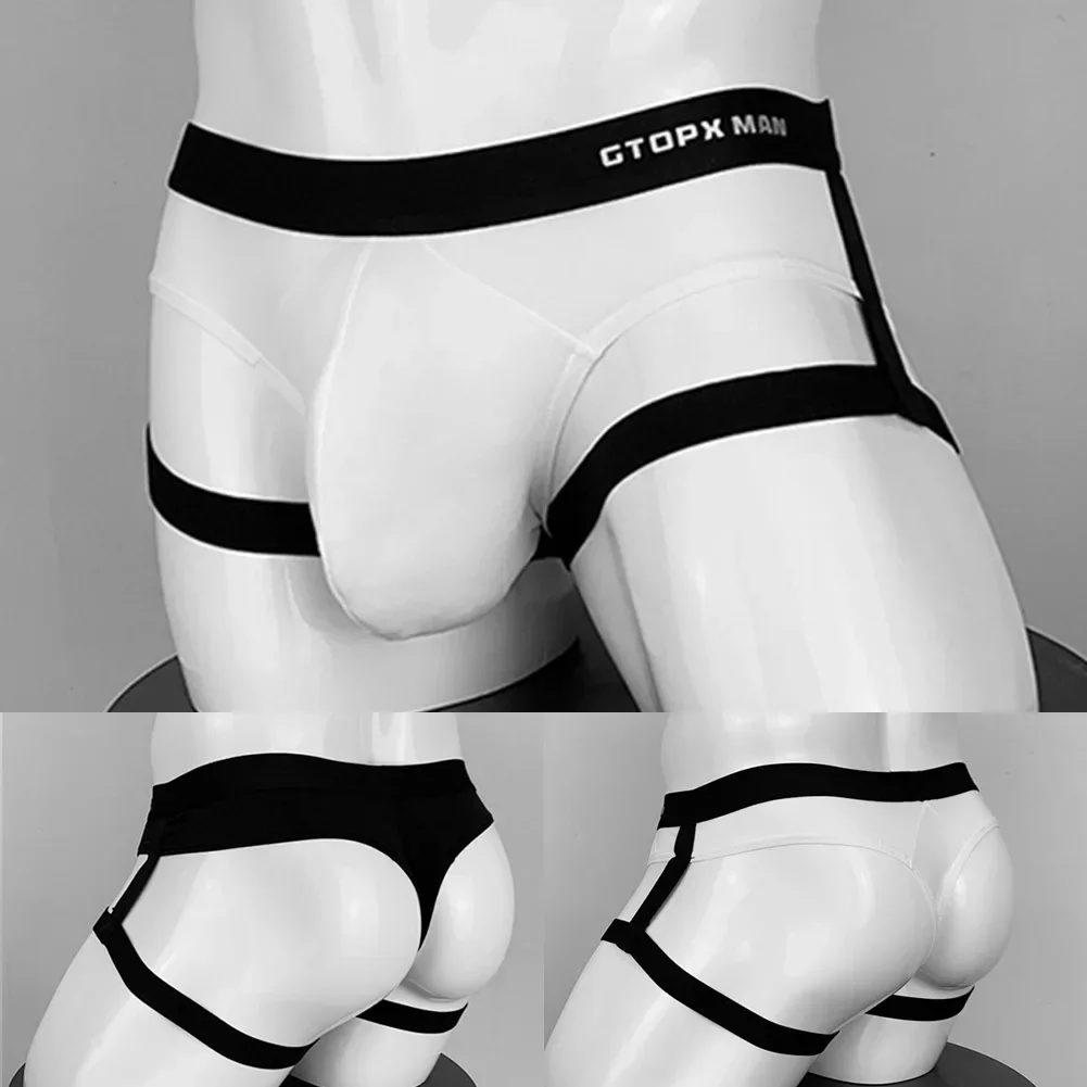 Sexy Mens Open Butt Thongs Lingerie Soft Jockstrap Breathable Underwear Backless Briefs U Convex Underpants Man Thong Bikini